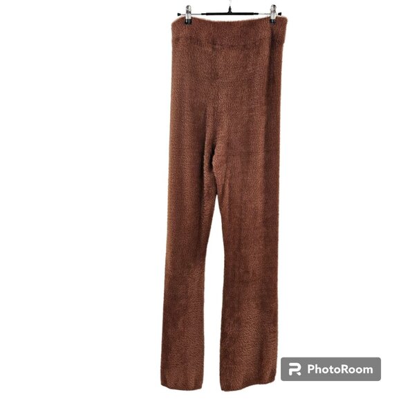 Carbon38 Lounge Pants Brown Fuzzy High Waist Relaxed Comfort Pull On Stretch M - Picture 5 of 5